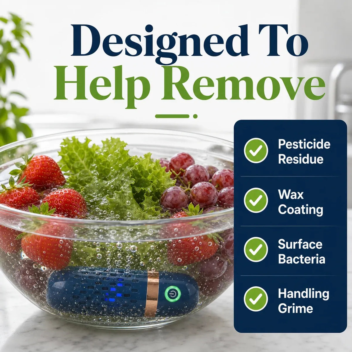 Portable Fruit & Vegetable Cleaner | Wash Away Pesticide Residue, Wax & Bacteria