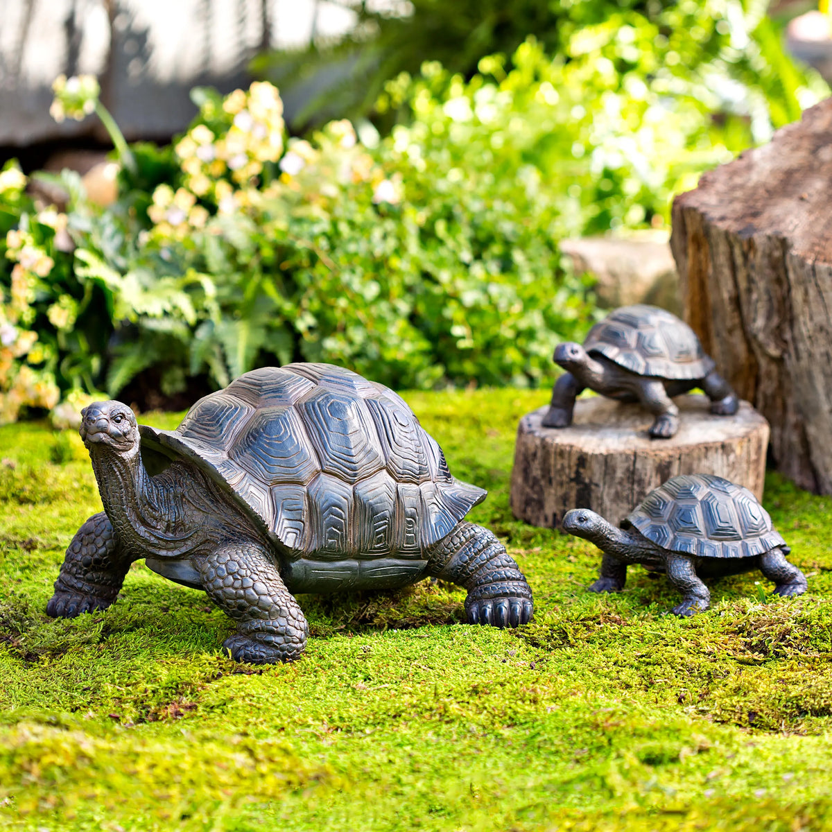 Mother Tortoise with Two Babies Resin Garden Accents