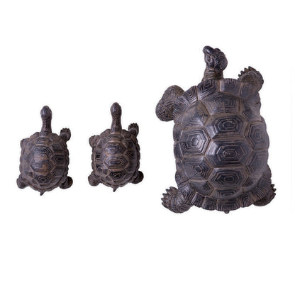Mother Tortoise with Two Babies Resin Garden Accents