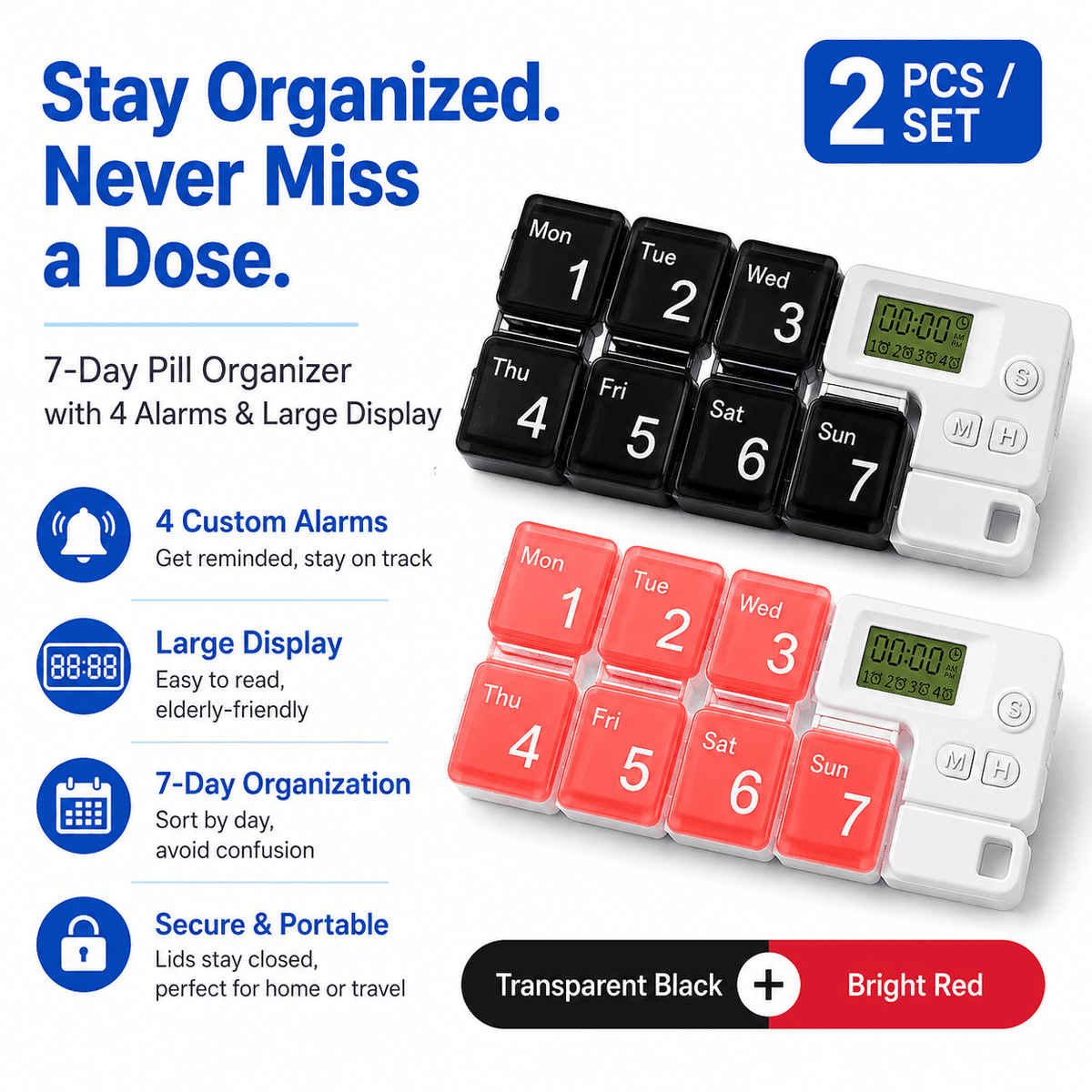 7-Day Digital Alarm Organizer