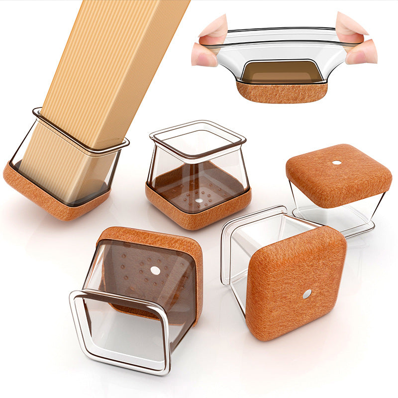 Clear Silicone Chair Leg Caps with Integrated Felt Pads