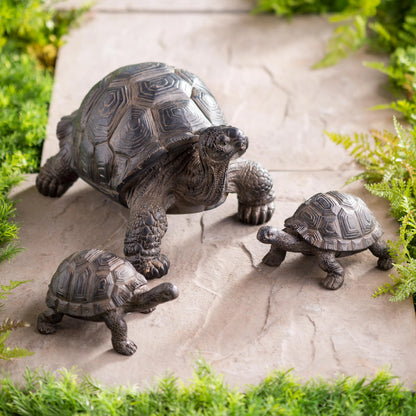 Mother Tortoise with Two Babies Resin Garden Accents