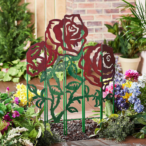 Metal Rose Garden Landscape Panel Stakes