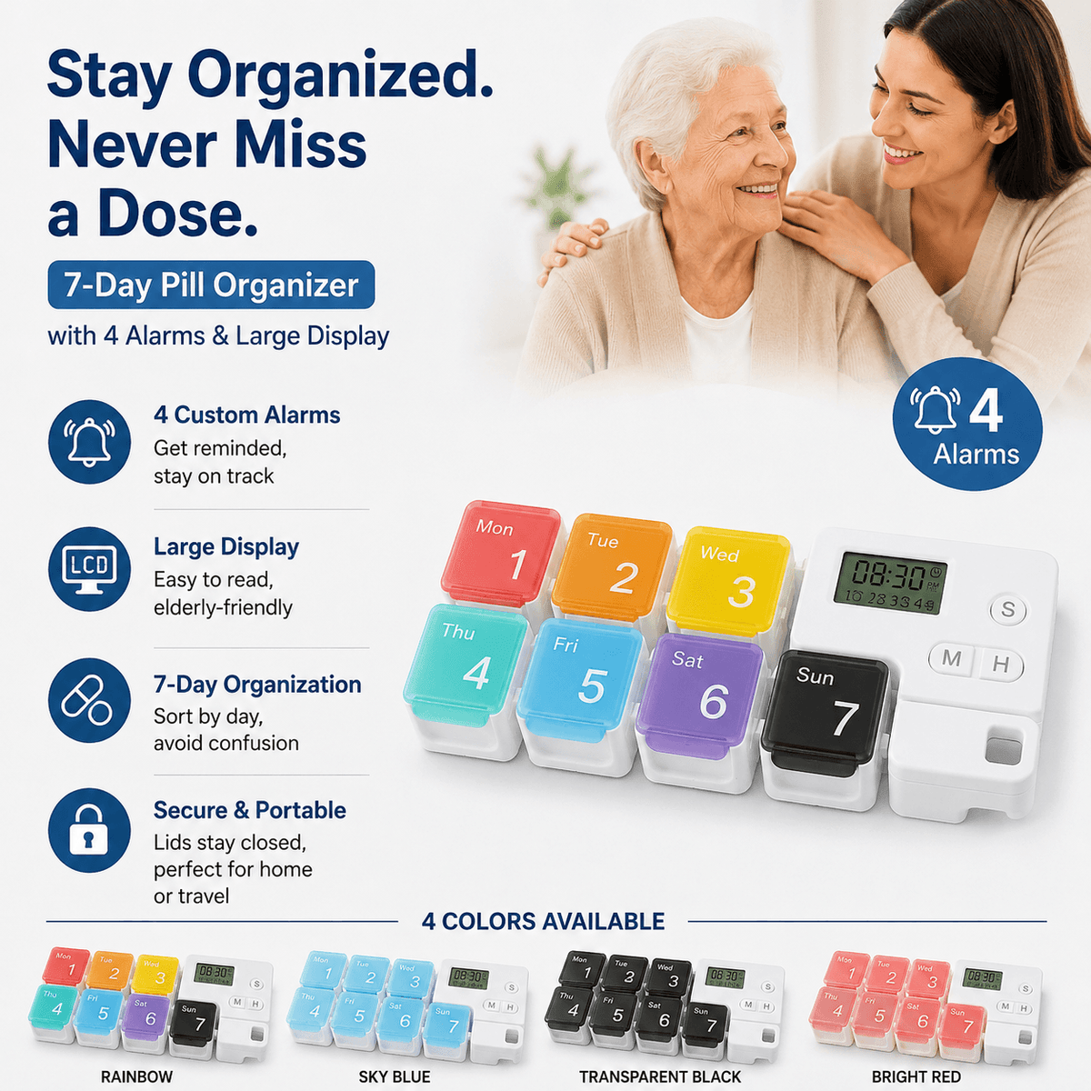 7-Day Digital Alarm Organizer